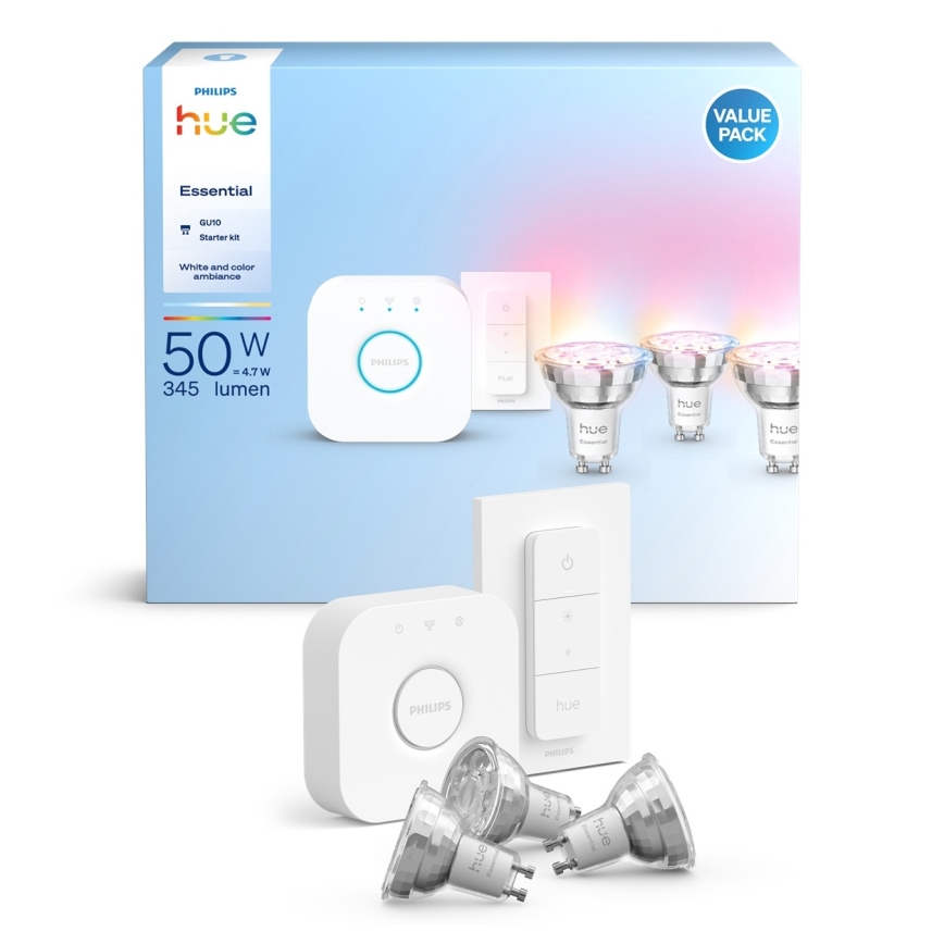 Početni paket Philips Hue White And Color Ambiance Essential 3xGU10/4,7W/230V 2200-6500K + uređaj za povezivanje
