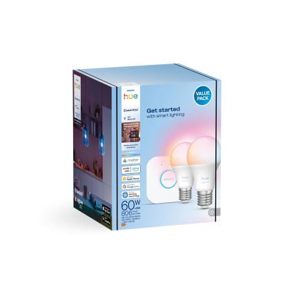 Početni paket Philips Hue White And Color Ambiance Essential 2xE27/8W/230V 2200-6500K + uređaj za povezivanje