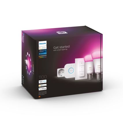 Početni paket Philips Hue WHITE AND COLOR AMBIANCE 2xE27/9W/230V 2200-6500K + pametna utičnica, Hue Bridge i Dimmer Switch