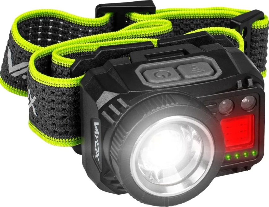 Podesiva punjiva LED čelna svjetiljka sa senzorom i crvenim svjetlom LED/6W/5V/3xAAA IP66 500 lm 1200 mAh