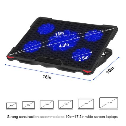 Podloga za hlađenje prijenosnog računala 5x ventilator 2xUSB crna