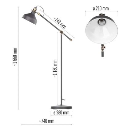 Podna lampa ARTHUR 1xE27/25W/230V siva