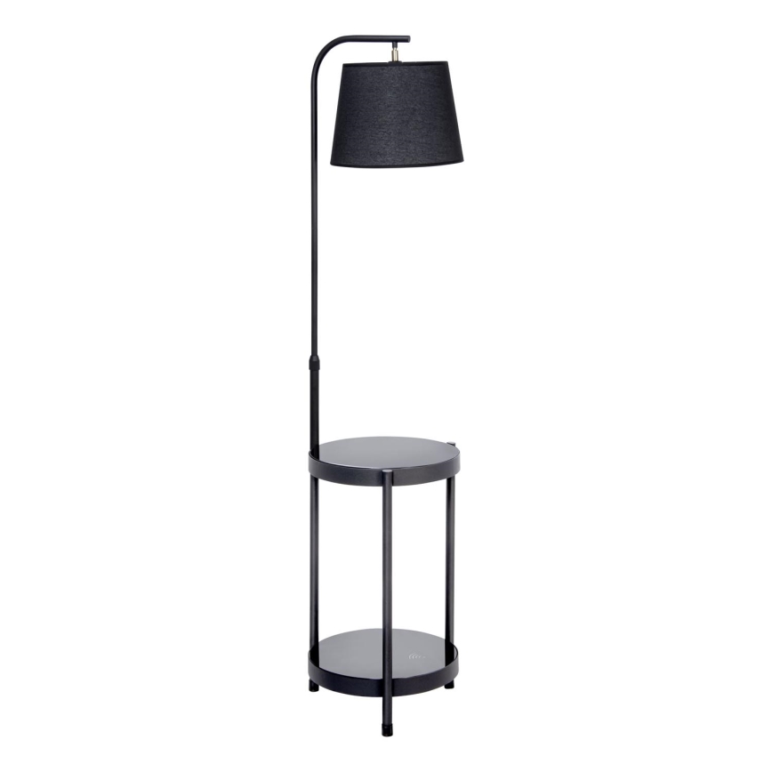 Podna lampa sa stolićem 1xE27/60W/230V USB crna