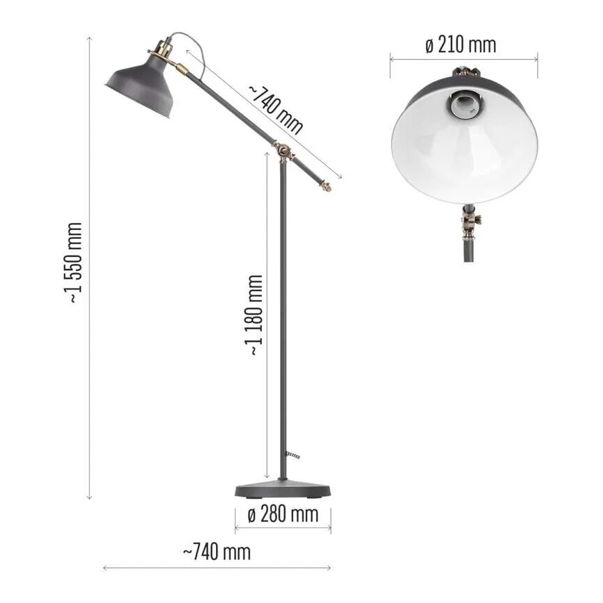Stojeća lampa ARTHUR 1xE27/25W/230V siva