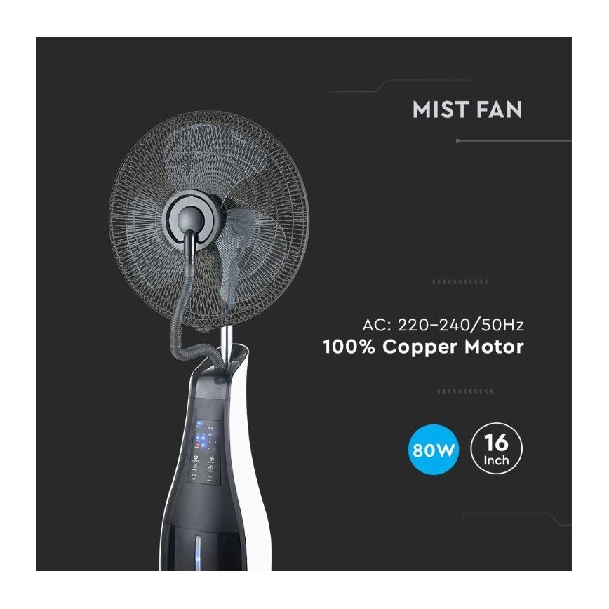 Podni ventilator s raspršivačem vode 80W/230V crna + DU