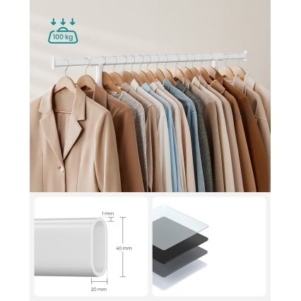 Pokretni podni stalak za odjeću LINEA, bijeli