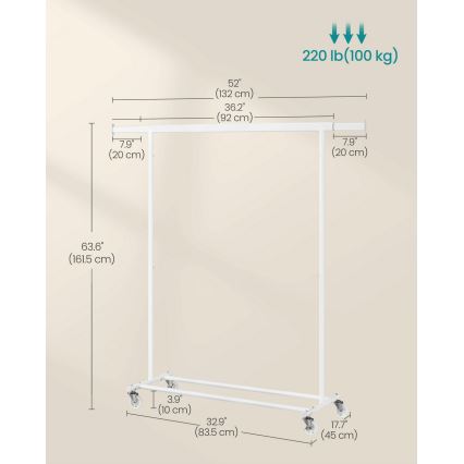 Pokretni podni stalak za odjeću LINEA, bijeli