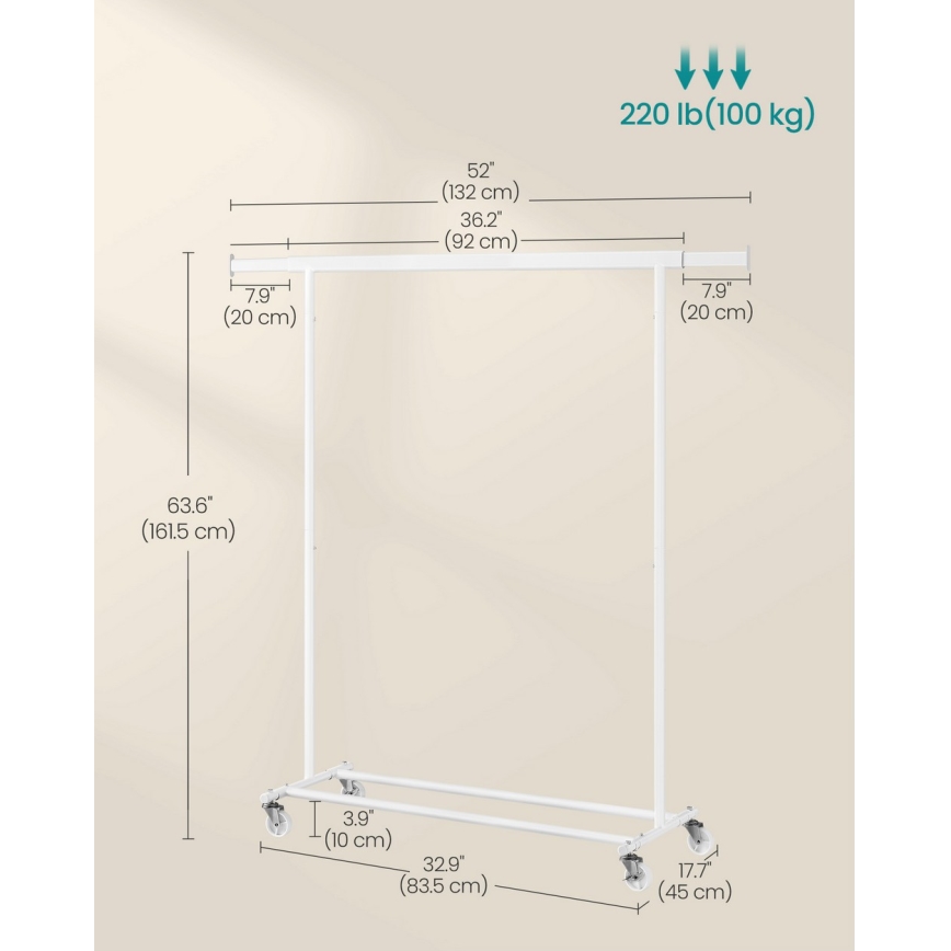 Pokretni podni stalak za odjeću LINEA, bijeli