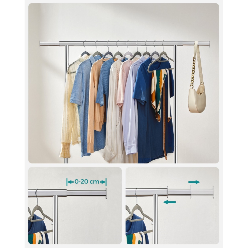 Pokretni stalak za odjeću LINEA, srebrni