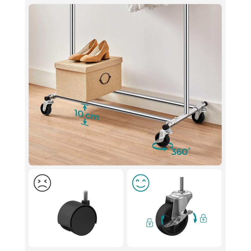 Pokretni stalak za odjeću LINEA, srebrni