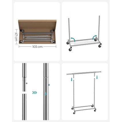 Pokretni stalak za odjeću LINEA, srebrni