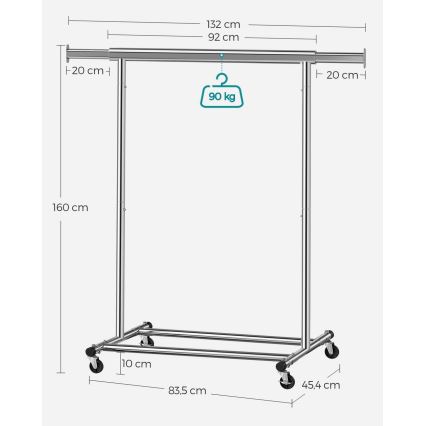 Pokretni stalak za odjeću LINEA, srebrni