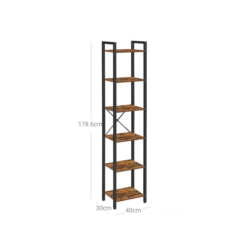 Polica za knjige NAVARO 40x179x30 cm, smeđa/crna
