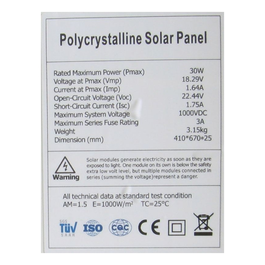 Polikristalni fotonaponski panel 30W/12V