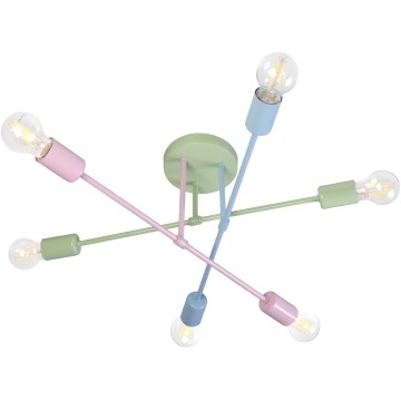 Površinski montiran stropni luster CAMBRIDGE 6xE27/15W/230V zelena/plava/ružičasta