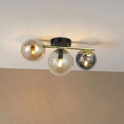 Površinski montirani luster AURIS 3xE14/15W/230V zlatni/dimno-crni/bež