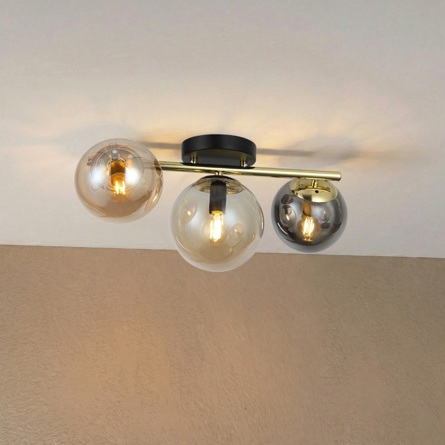Površinski montirani luster AURIS 3xE14/15W/230V zlatni/dimno-crni/bež