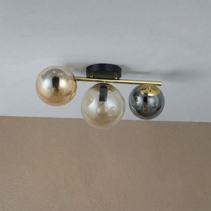 Površinski montirani luster AURIS 3xE14/15W/230V zlatni/dimno-crni/bež