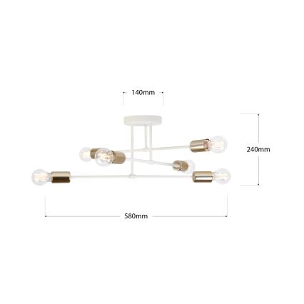 Površinski montirani stropni luster CAMBRIDGE 6xE27/15W/230V mesing/bijela