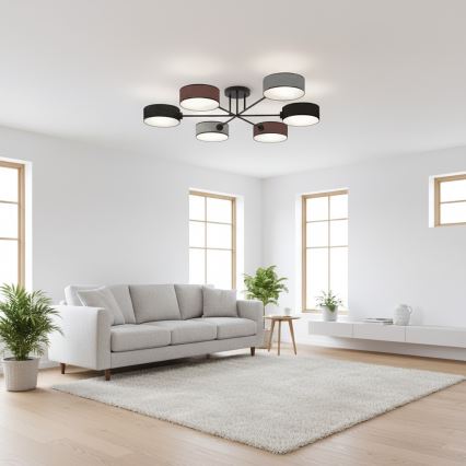 Površinski stropni luster MAGA 6xE14/10W/230V crna/smeđa/siva