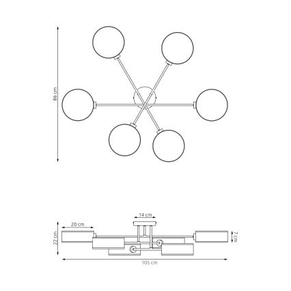 Površinski stropni luster MAGA 6xE14/10W/230V crna/smeđa/siva