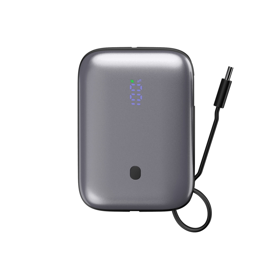 Power Bank 10000 mAh 20W Power Delivery kompaktni s ugrađenim USB-C kabelom za namatanje 1m crna