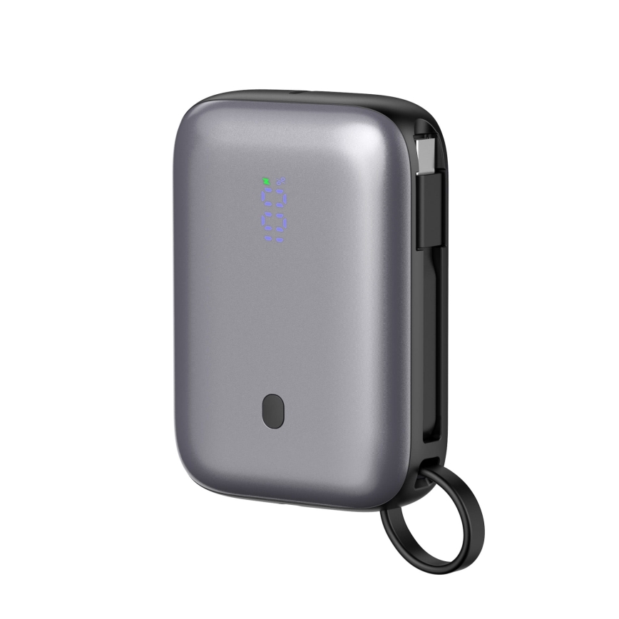 Power Bank 10000 mAh 20W Power Delivery kompaktni s ugrađenim USB-C kabelom za namatanje 1m crna