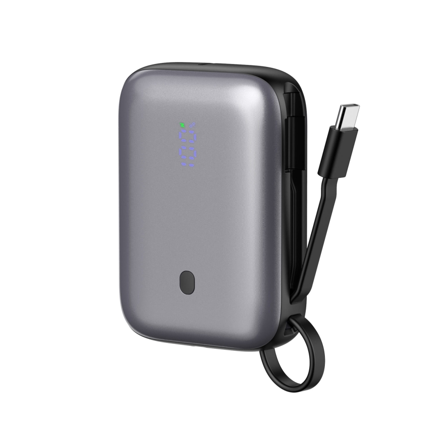 Power Bank 10000 mAh 20W Power Delivery kompaktni s ugrađenim USB-C kabelom za namatanje 1m crna