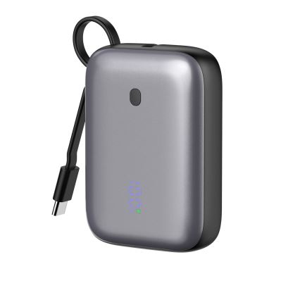 Power Bank 10000 mAh 20W Power Delivery kompaktni s ugrađenim USB-C kabelom za namatanje 1m crna