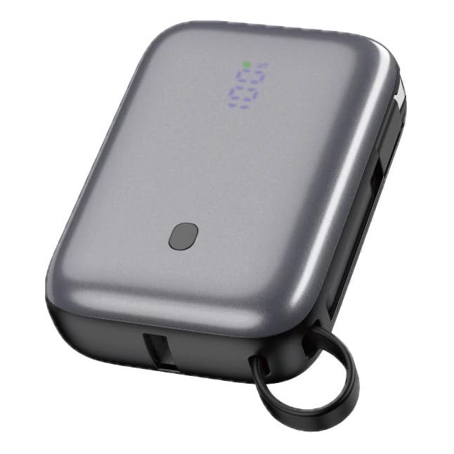 Power Bank 10000 mAh 20W Power Delivery Compact s ugrađenim USB-C kabelom na uvlačenje 1m crna