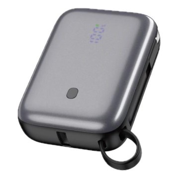 Power Bank 10000 mAh 20W Power Delivery kompaktni s ugrađenim USB-C kabelom za namatanje 1m crna