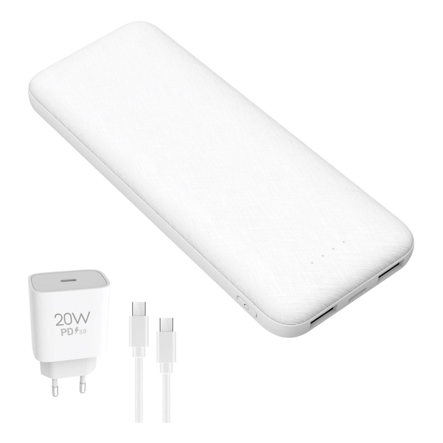 Power Bank 10000 mAh + adapter 20W Power Delivery + USB-C/USB-C kabel 1m bijela