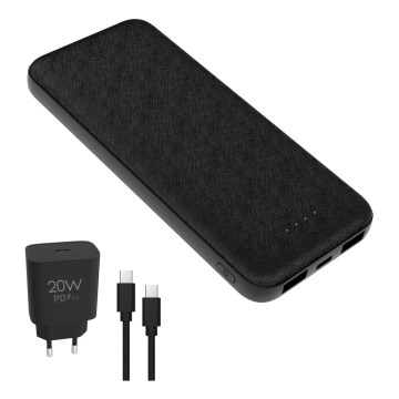 Power Bank 10000 mAh + adapter 20W Power Delivery + USB-C/USB-C kabel 1m crna