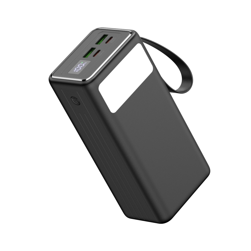 Power Bank 40000 mAh 65W Power Delivery 2xUSB-A + 2xUSB-C s LED baterijskom svjetiljkom i USB-C kabelom 1m crna