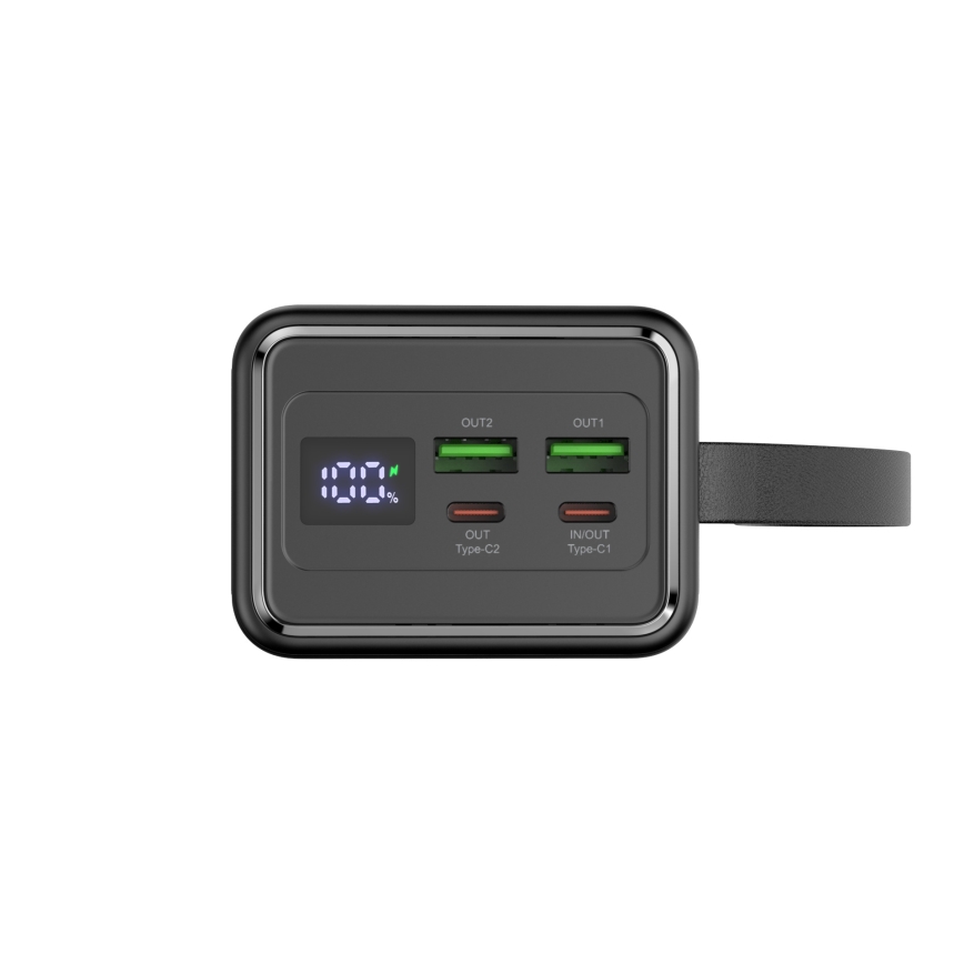 Power Bank 40000 mAh 65W Power Delivery 2xUSB-A + 2xUSB-C s LED baterijskom svjetiljkom i USB-C kabelom 1m crna
