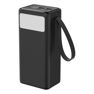 Power Bank 40000 mAh 65W Power Delivery 2xUSB-A + 2xUSB-C s LED baterijskom svjetiljkom i USB-C kabelom 1m crna