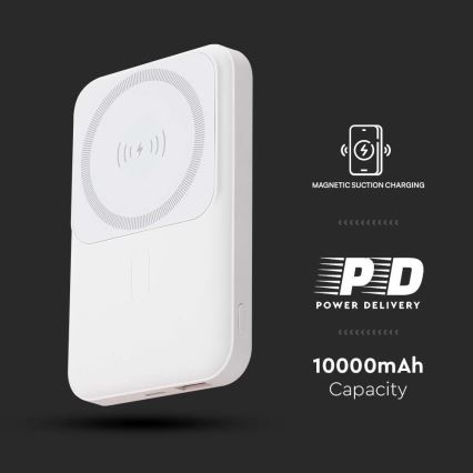 Power Bank magnetni s bežičnim punjenjem Power Delivery 10 000mAh/20W/3,7V bijela