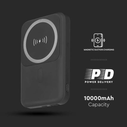 Power Bank magnetni s bežičnim punjenjem Power Delivery 10 000mAh/20W/3,7V crna