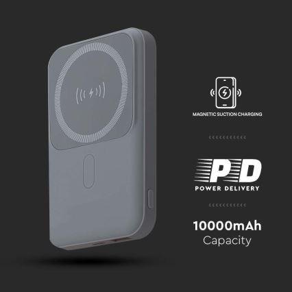 Power Bank magnetni s bežičnim punjenjem Power Delivery 10 000mAh/20W/3,7V siva