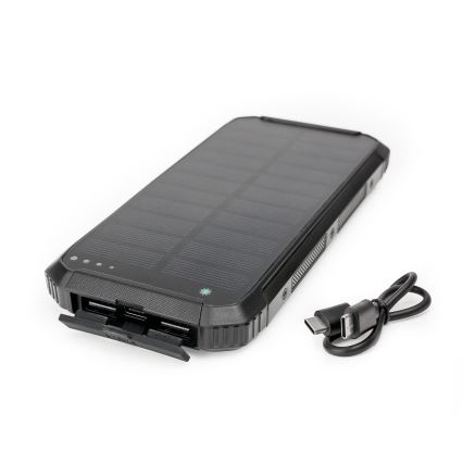 Power Bank s LED svjetiljkom, bežičnim punjenjem i solarnim panelom Power Delivery 15W/10000 mAh crna