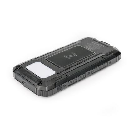 Power Bank s LED svjetiljkom, bežičnim punjenjem i solarnim panelom Power Delivery 15W/10000 mAh crna