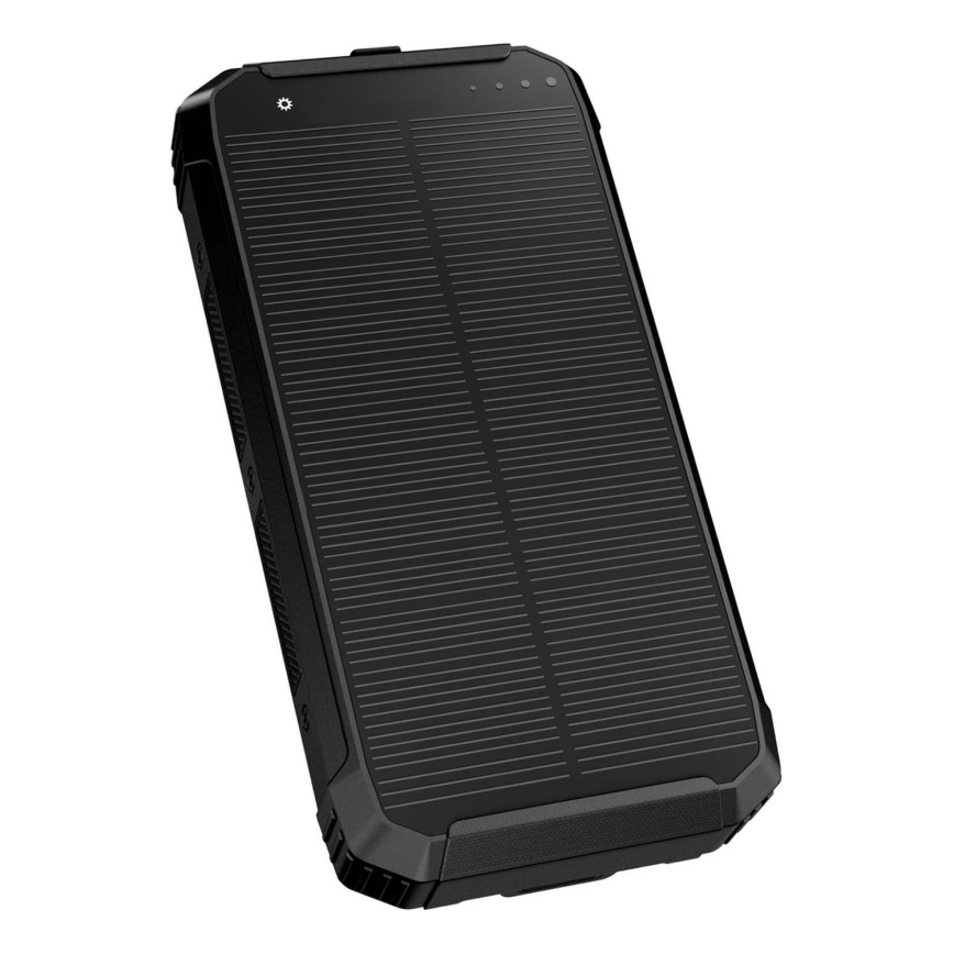 Power Bank s LED svjetiljkom, bežičnim punjenjem i solarnim panelom Power Delivery 15W/10000 mAh crna
