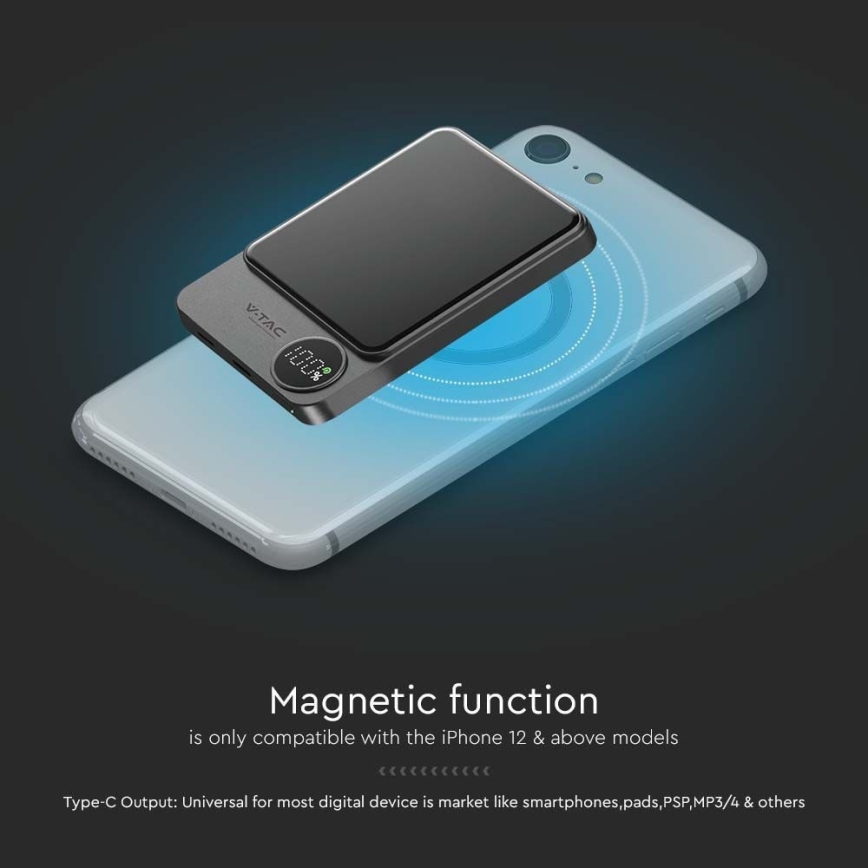 Power Bank sa zaslonom magnetski Power Delivery 5000mAh/20W/5V crna