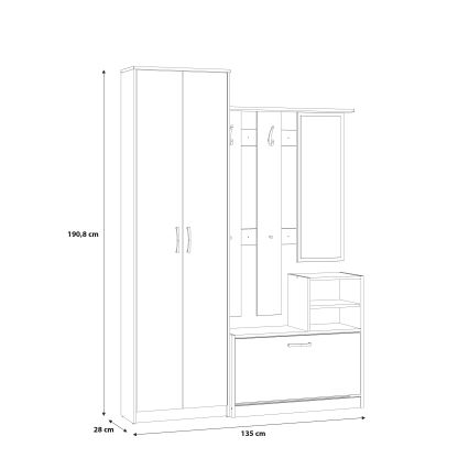 Predsobna stijenka s ogledalom KAVI, hrast artisan