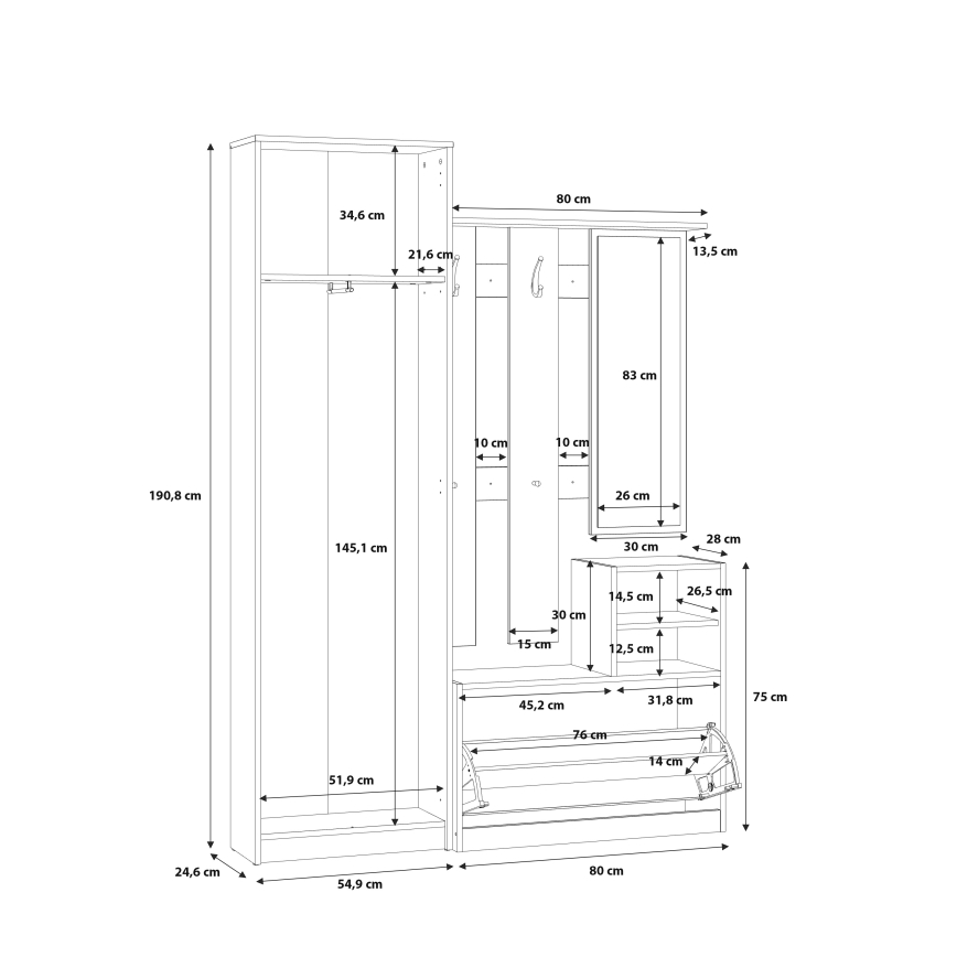 Predsobna stijenka s ogledalom KAVI, hrast artisan