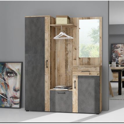 Predsobna stijenka s ogledalom NOLAN smeđa/grafit