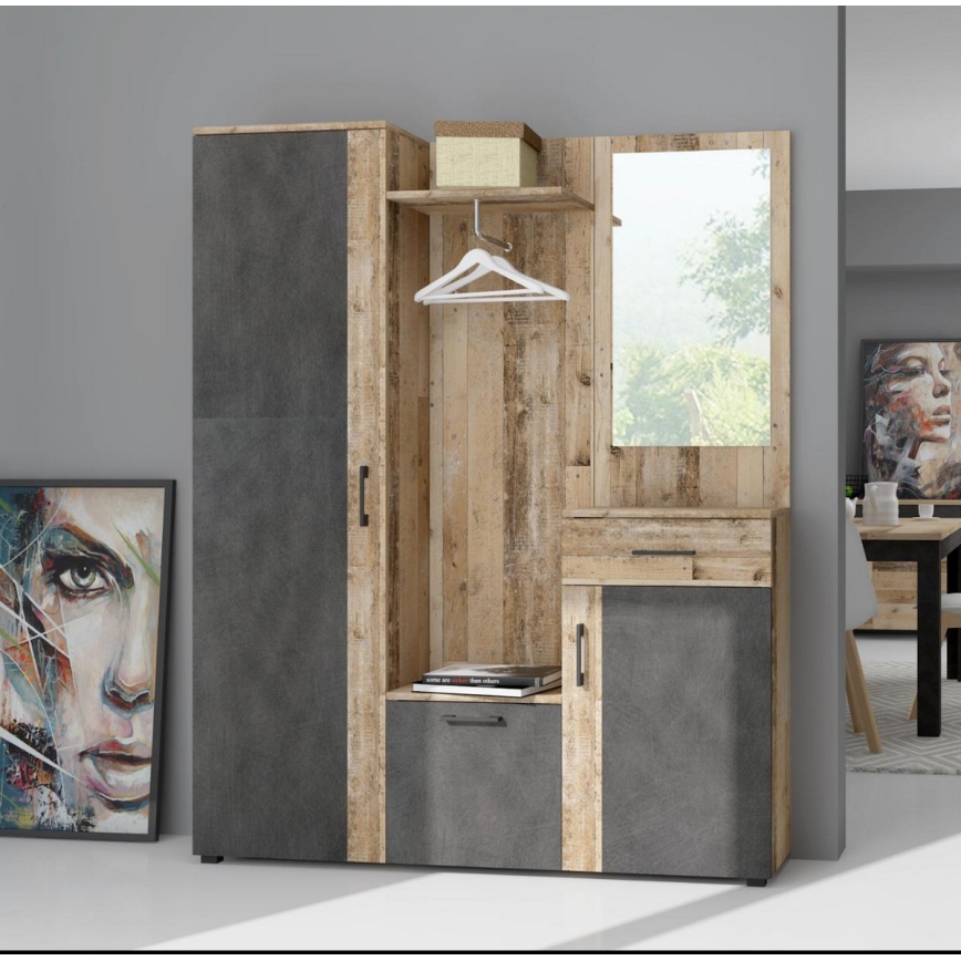 Predsobna stijenka s ogledalom NOLAN smeđa/grafit