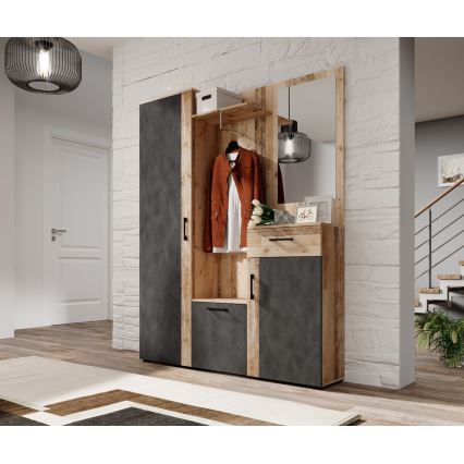 Predsobna stijenka s ogledalom NOLAN smeđa/grafit