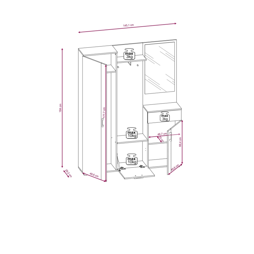 Predsobna stijenka s ogledalom NOLAN smeđa/grafit