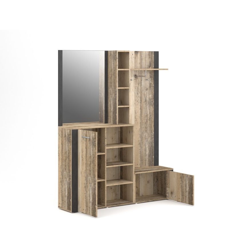 Predsobni zid s ogledalom KEVIN smeđa/crna